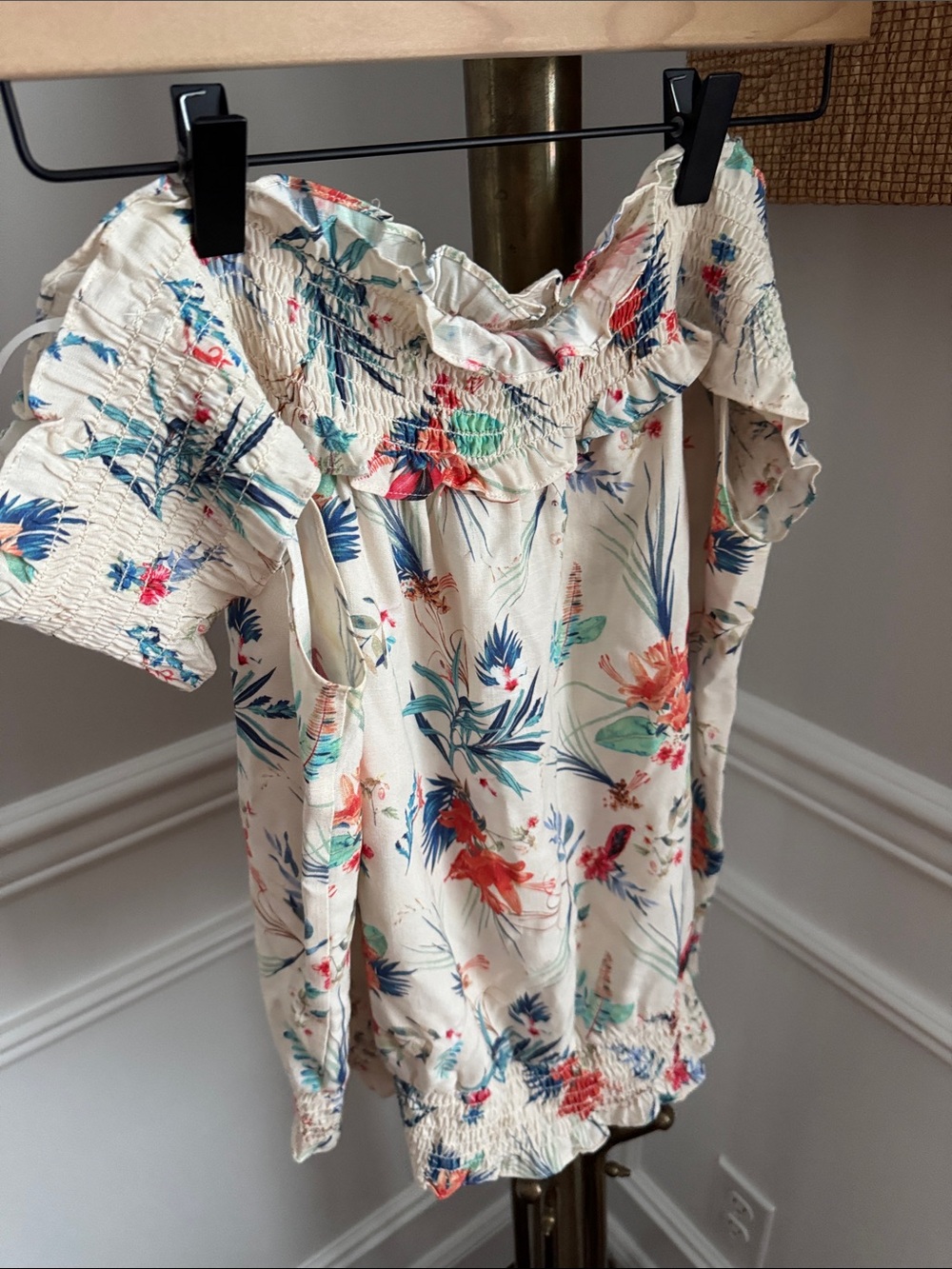 Amanda Uprichard Cream Floral Off-Shoulder Blouse